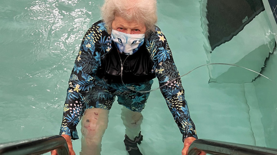 Terrill Brewer undergoing aqua therapy.