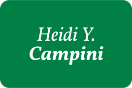 Heidi Y. Campini&#39;s name in white on a forest green background.