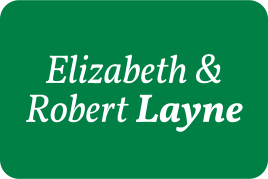 Rob and Beth Layne&#39;s name in white on a forest green background.