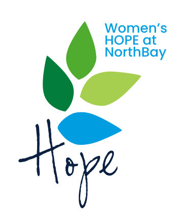 Logo for Women&#39;s HOPE at NorthBay: four petals of various greens and blues arranged above the word Hope.