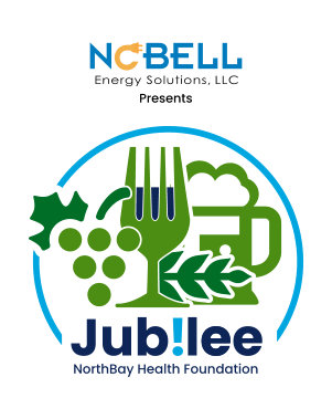 Wine, Brew &amp; Food Jubilee logo featuring the imagery of grapes, a fork in the shape of a filled wine glass, and a beer mug. NoBell Energy Solutions presents appears at the top.