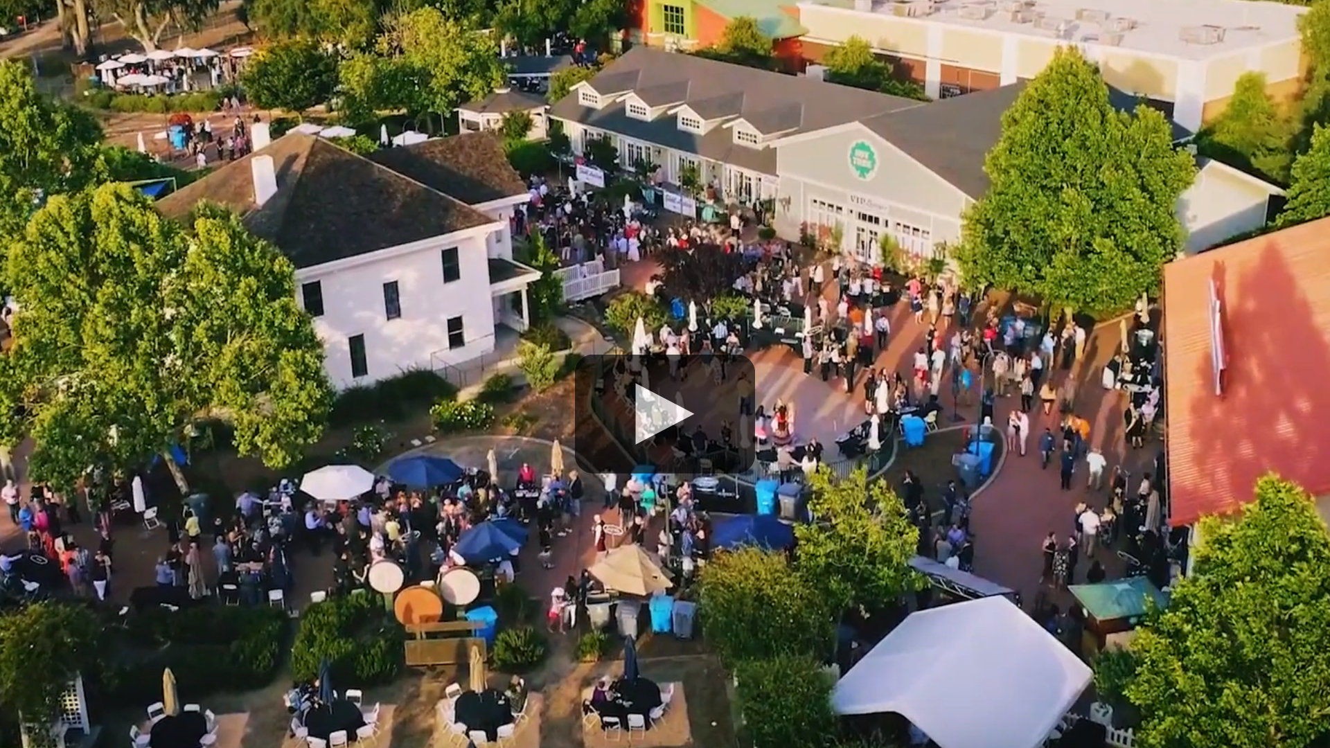 Aerial view of guest walking around the Harbison center at the Nut Tree Shopping Center in Vacaville, the venue for the 2019 Wine, Brew & Food Jubilee.