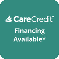 Cool green rectangle with the CareCredit logo near the top and the words &#39;financing available&#39; underneath.